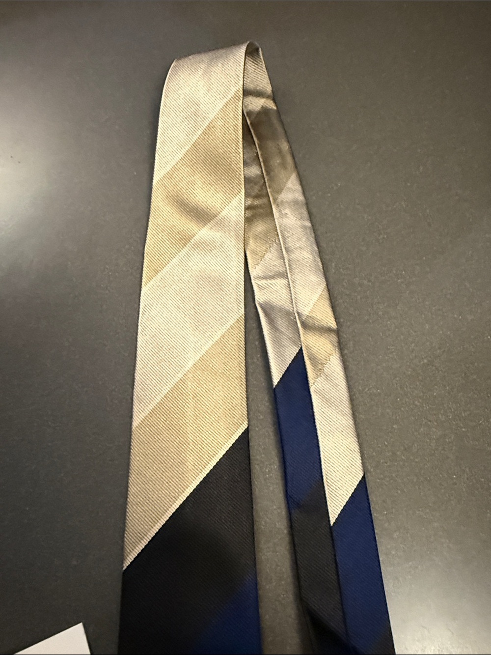 New Acne Studios Black, Navy and Cream Diagonal Stripe Silk Tie - Picture 4 of 6